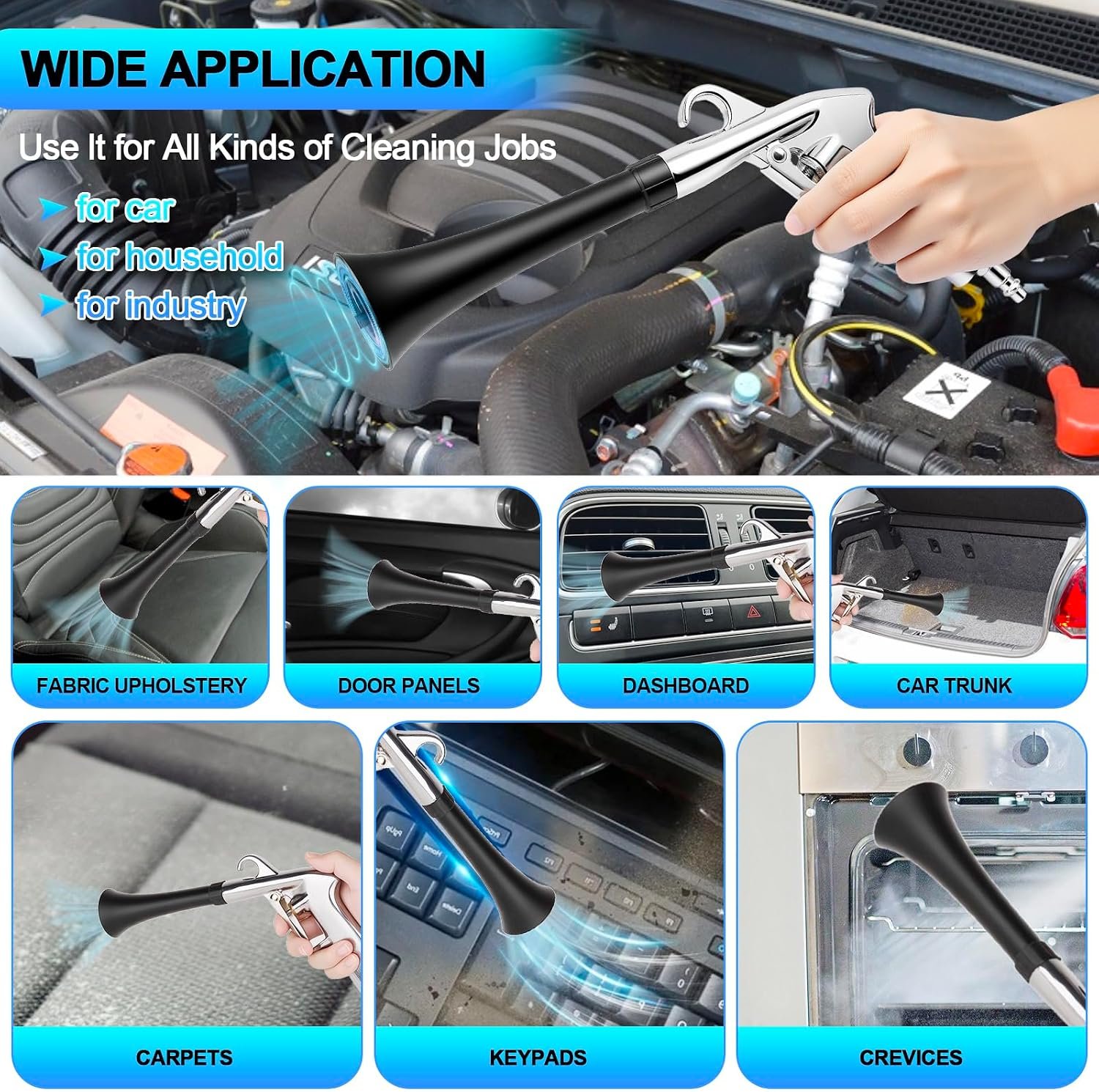 2 Nozzles Air Cleaning Gun – Dry Cleaning Gun for Quickly Blasting Dust