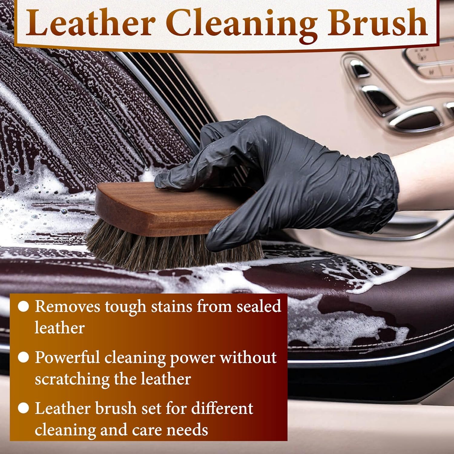 5 PCS Leather Brush Car Detailing Set – Horse Hair Brushes for Car Cleaning & Interior Detailing