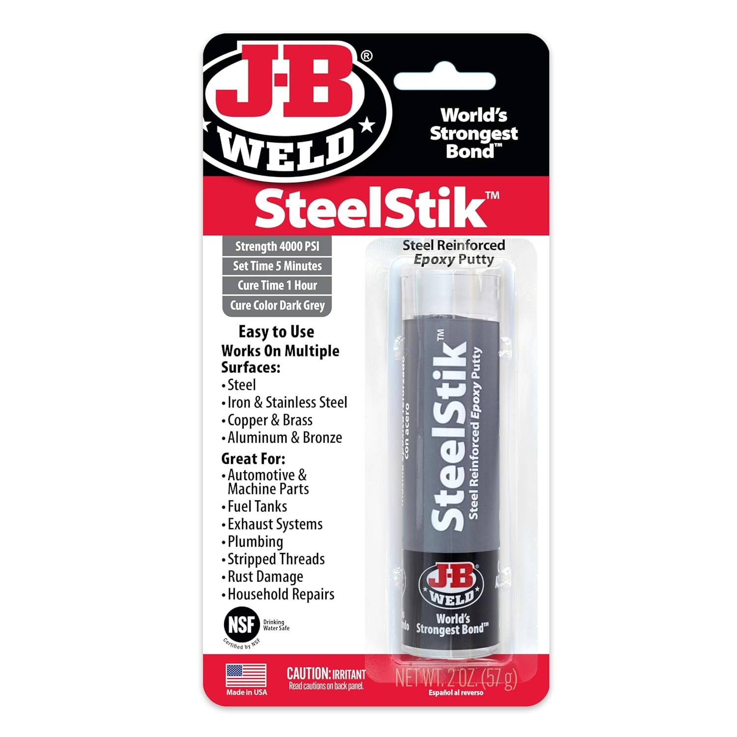 J-B Weld 8267 SteelStik Steel Reinforced Epoxy Putty Stick