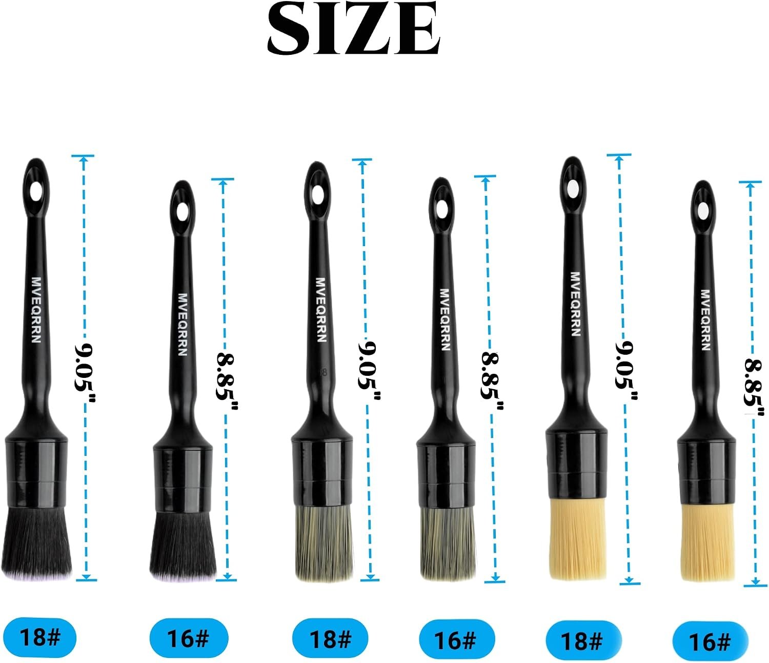MVEQRRN 6 Pcs Car Detailing Brush Set, Boars Hair & Soft Cleaning Brushes