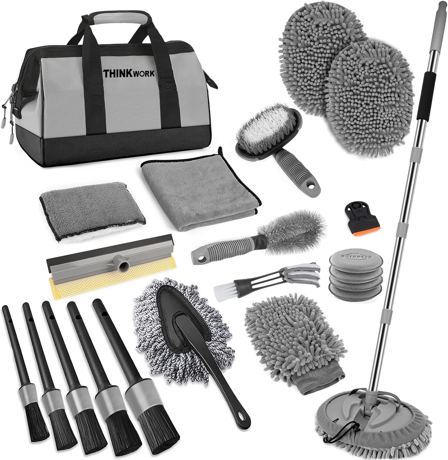 THINKWORK Car Detailing Kit with 62-Inch Car Wash Brushes