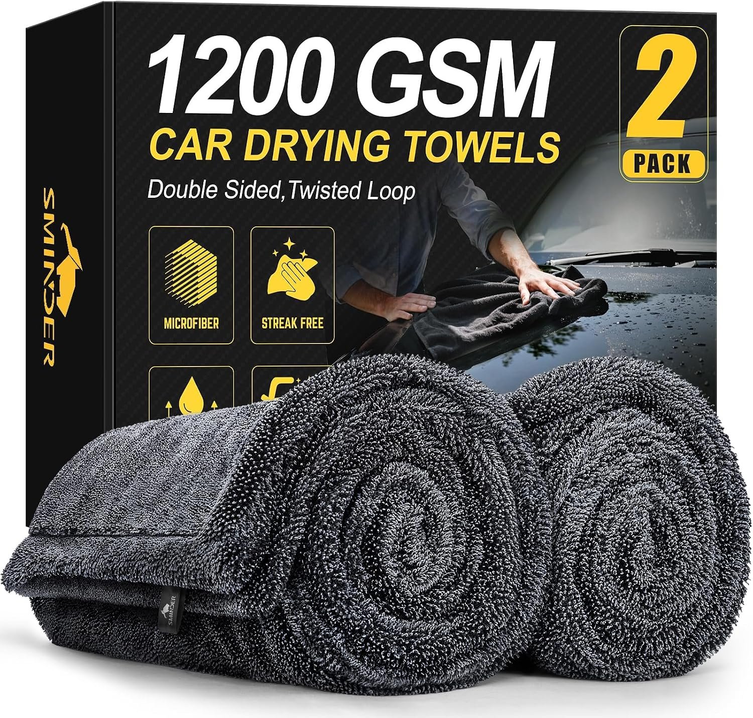 2-Pack 1200 GSM Car Drying Towels – Ultra Plush Microfiber Towels for Cars