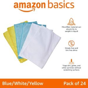 Amazon Basics Microfiber Cleaning Cloths – Ultra Absorbent, Lint-Free & Reusable Towels