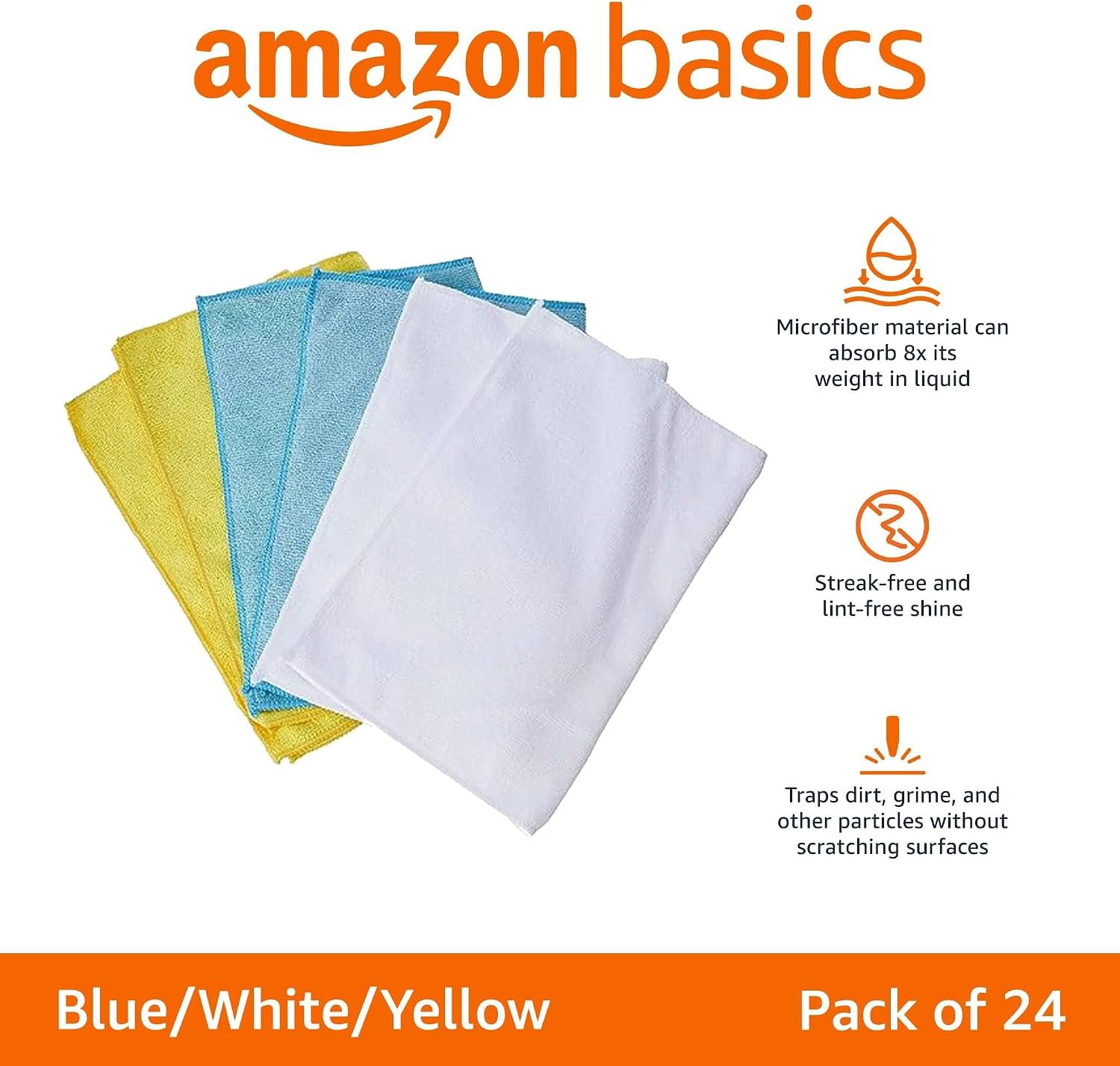 Amazon Basics Microfiber Cleaning Cloths – Ultra Absorbent, Lint-Free & Reusable Towels