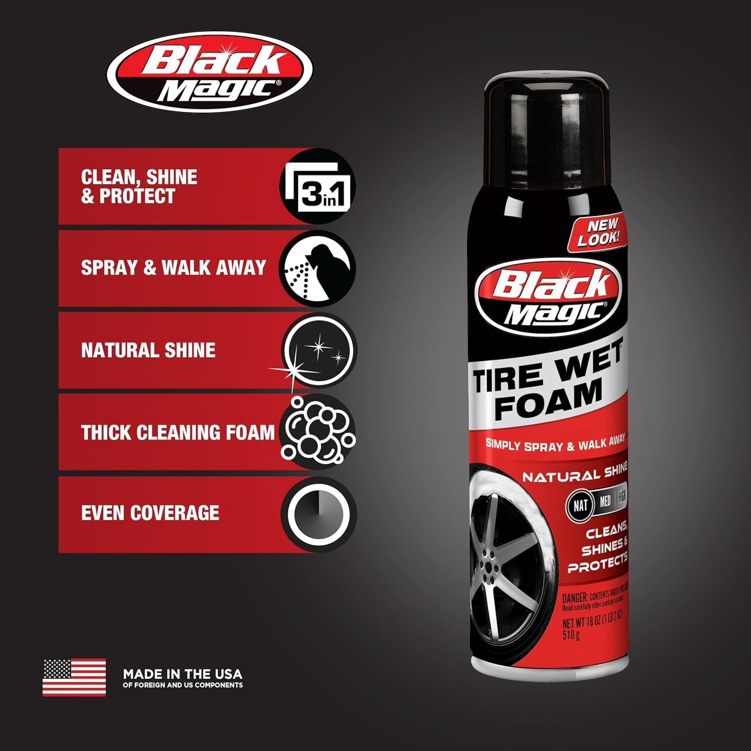 Black Magic Tire Wet Foam 120269 – Thick Tire Cleaner & High-Gloss Tire Shine